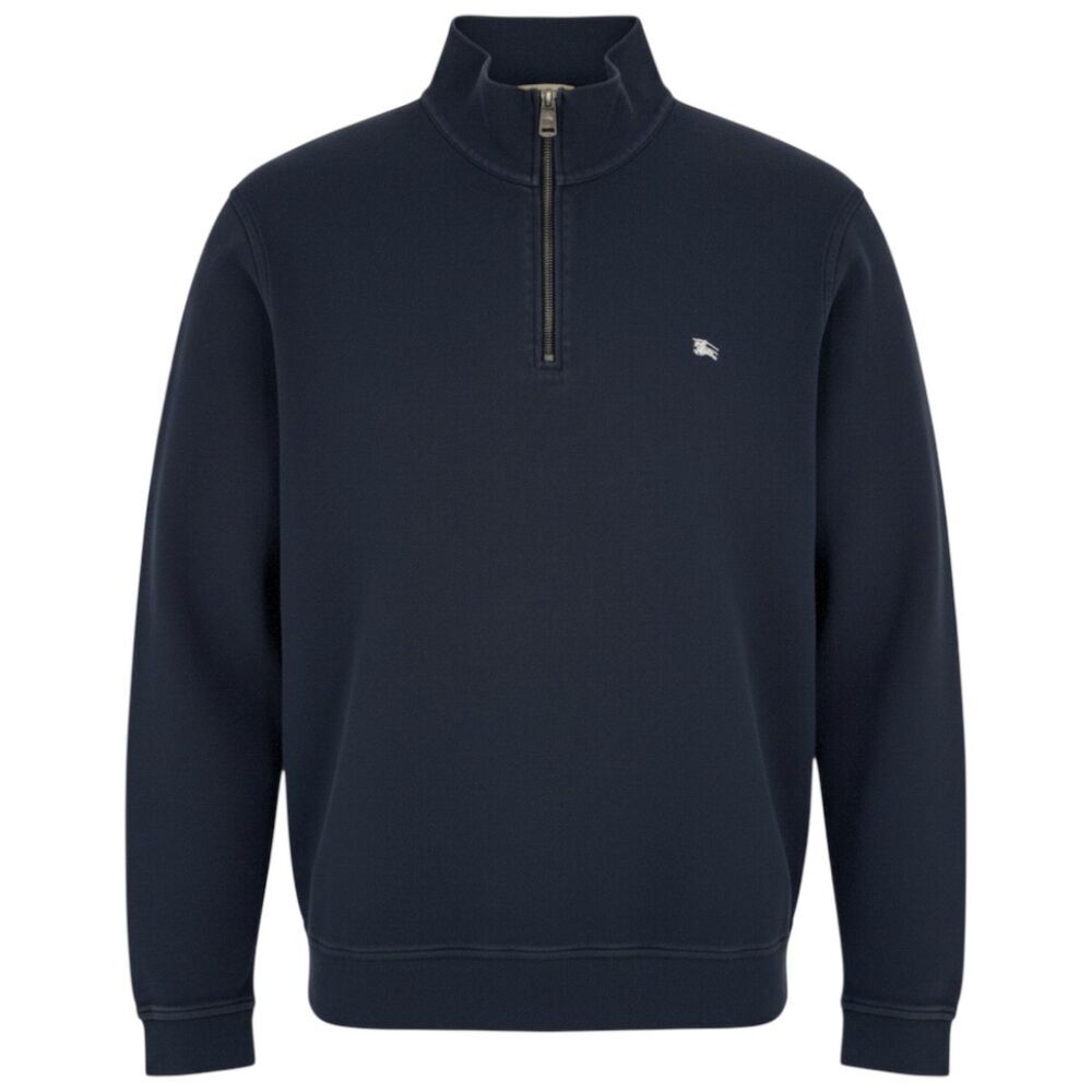 Burberry Men's Cotton Quarter Zip Pullover Sweatshirt Navy Blue XL